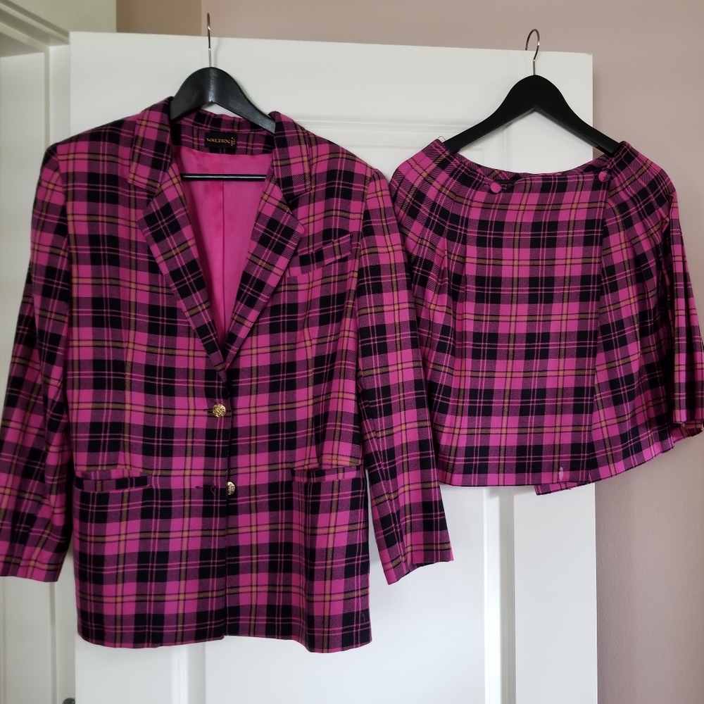 WALTEX magenta tartan blazer and skirt